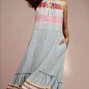 ISO Anthropologie Chambray Stripe Ruffle Dress XS